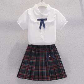 女童夏季学院风jk套装裙网红新款夏装薄款洋气衬衫百褶裙两件套潮