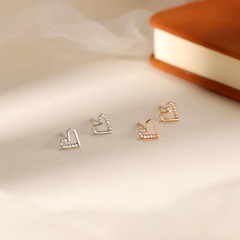 S925 Pure Silver Needle Heart Stud Earrings for Women, Light Luxury, Unique Design, Multi-Diamond Ear Decor, Five-Star Style, Spring Initial Earrings