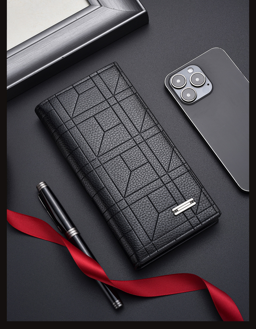 82g Weight Polyester Lining Material Open Closure Type Long Wallets Bags Type Men's Solid Color Pu Leather Open Long Wallets