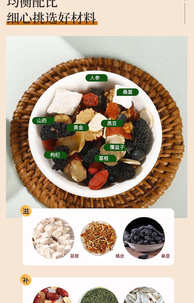 Ginseng Polygonatum Ten Treasure Herbal Tea Ren Shen Huang Jing Shi Quan Cha 300g Cold Brewed Wellness Tea 15 Mini Cans specifications