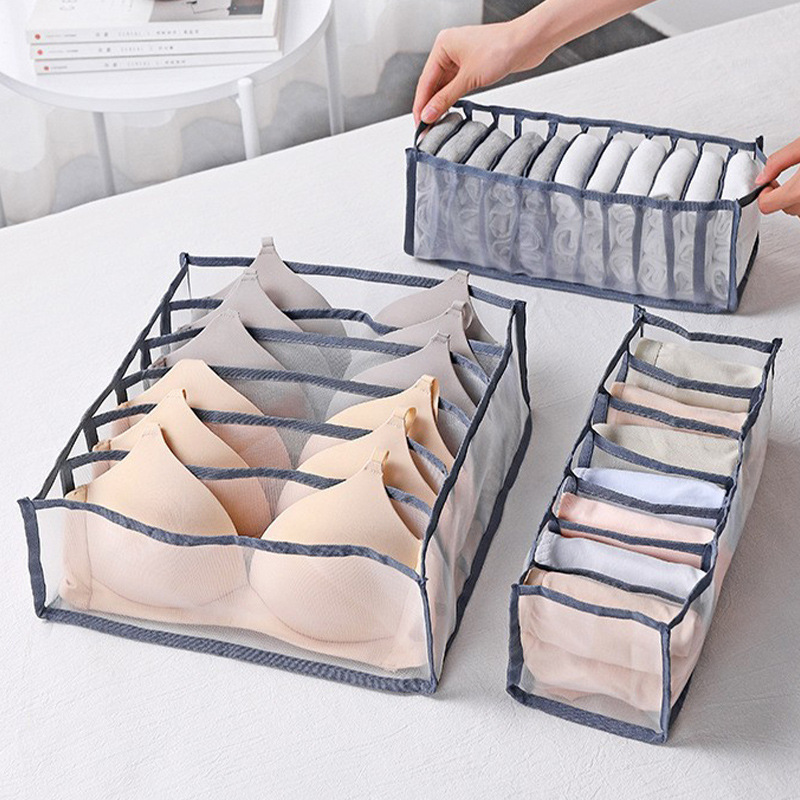 Mesh Divided Intimates Storage Box Wardrobe Drawer Storage Artifact Organizer Bag Socks Intimates Multi-Grids Storage Box