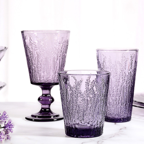 Medieval glass pressed color wine cup lavender purple cup gift thickened goblet creative red wine cup