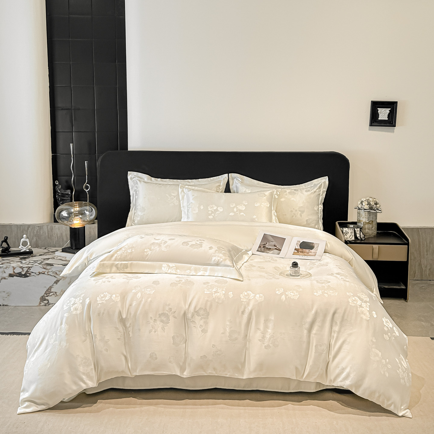 Parure de lit en soie glacée et jacquard tencel de luxe_voghion.com