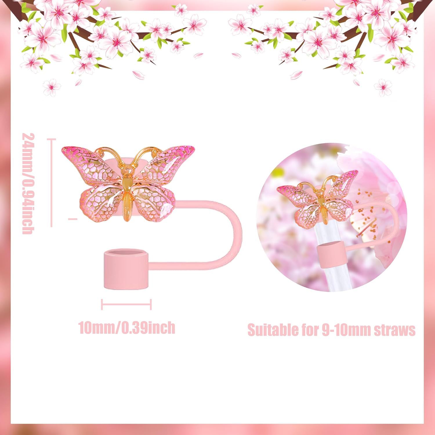 Butterfly straw cover, lindo Butterfly straw cover, compatible   30 y 40 onzas de vidrio con mango