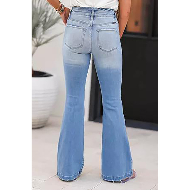 Dameskleding broek met hoge taille, slanke, slanke vintage micro-cropped jeans met meerdere knopen, gewassen met water_voghion.com