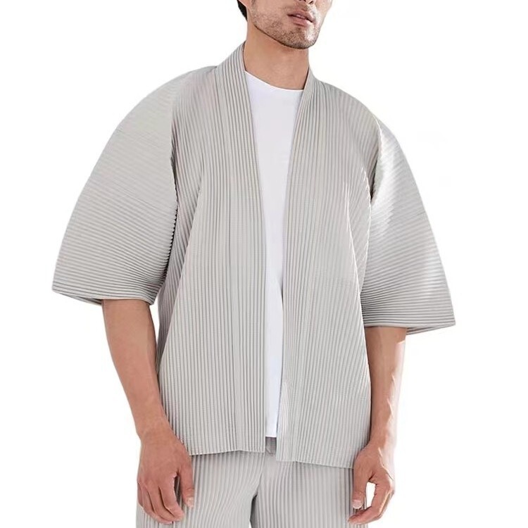 Japan Miyake Style Pleated Half-Sleeved Suit Robe Summer Loose Large Size Short-Sleeved Jacket Hp11Jl125