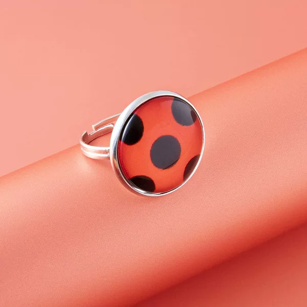 Anime Cartoon Ladybug Time Glass Ring Women's silver Open Ring Adjustable Ring