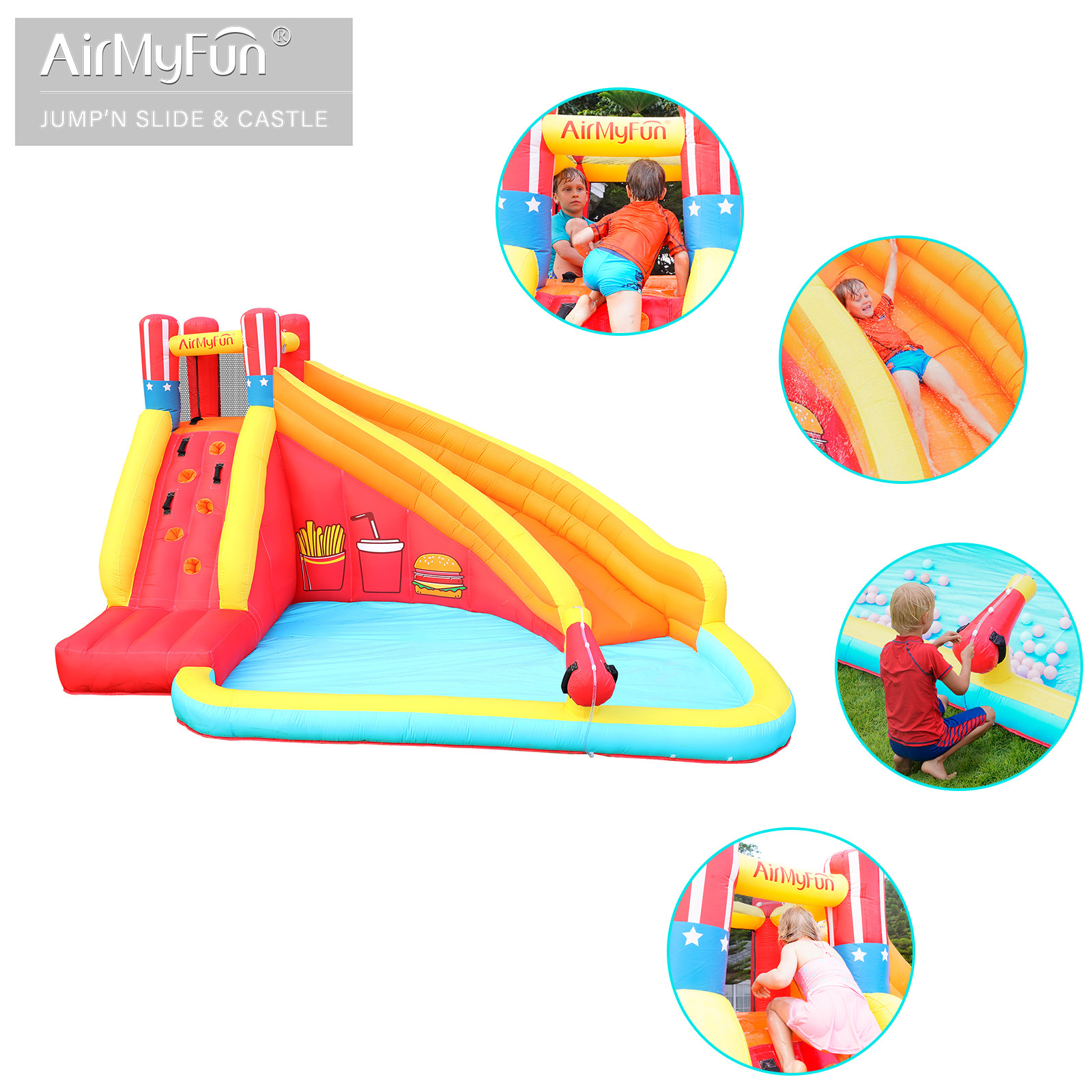 AMF | Castillo inflable pequeño para uso doméstico, tobogán infantil, tobogán acuático, trampolín inflable, pequeño castillo inflable para uso doméstico