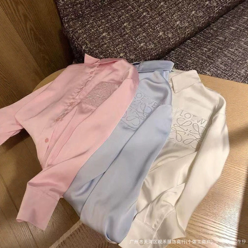 2026 Autumn New Shirt~ Luo Family Letter Rhinestone Pocket Korean Style Fashion Four-Color Loose Versatile Shirt