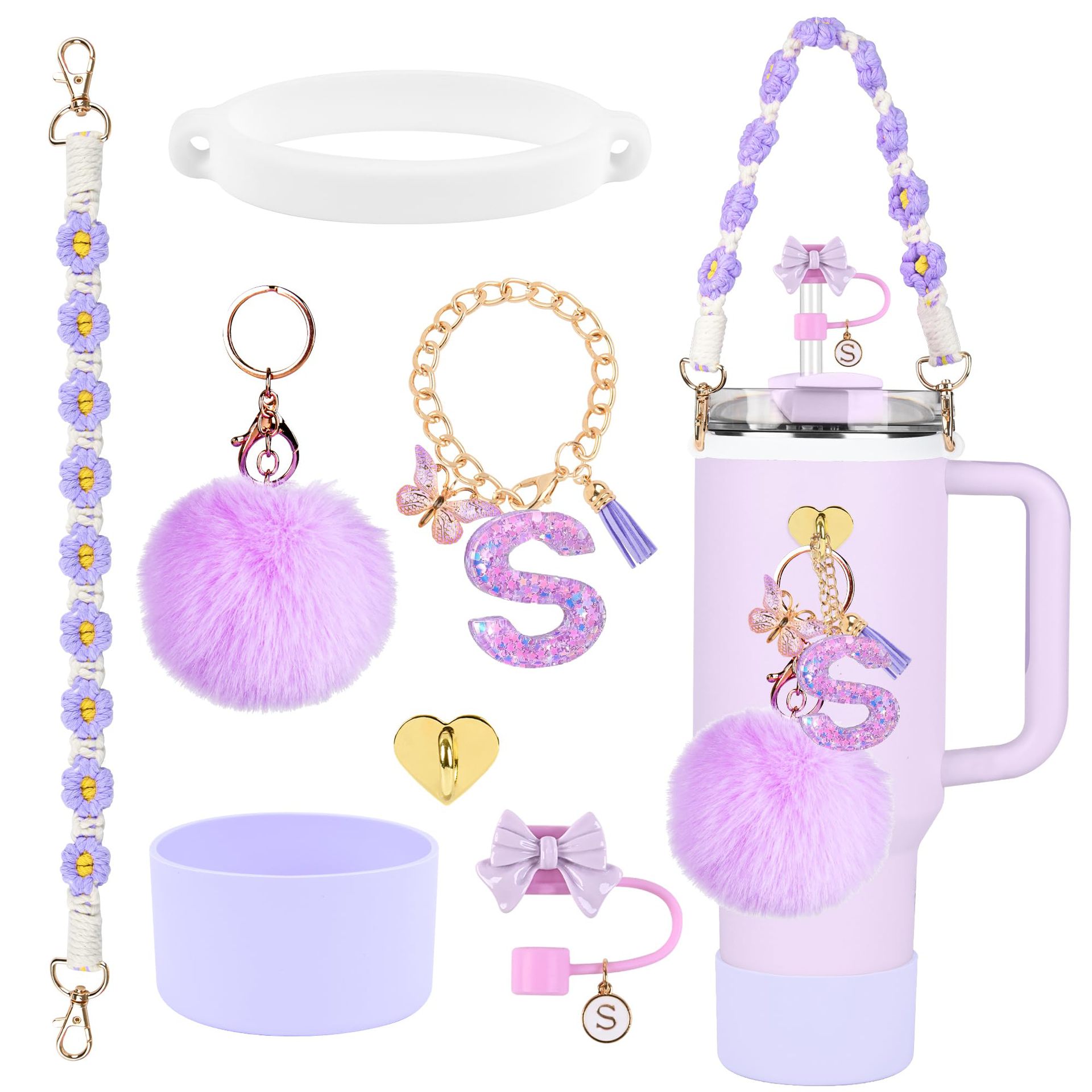 Hot sale Stanley Cup accesorios set 10mm cubierta de paja letras mariposa cadena bola de silicona cubierta de taza