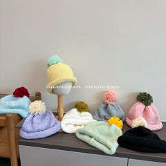 韩系可爱儿童帽子卷边毛线帽冬季毛球套头帽潮宝宝保暖穿搭针织帽