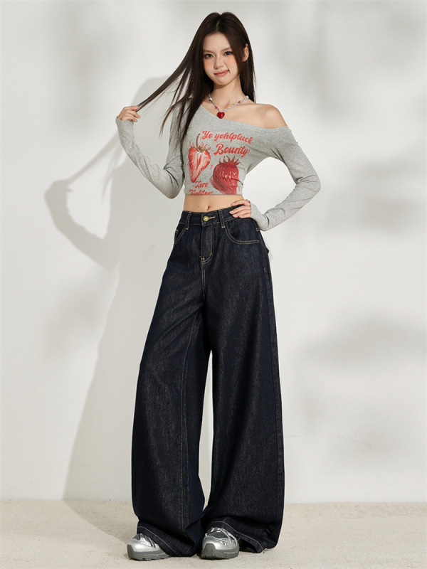 单宁色莱赛尔高腰牛仔裤女2025年新款早秋显瘦百搭宽松垂感阔腿裤|undefined