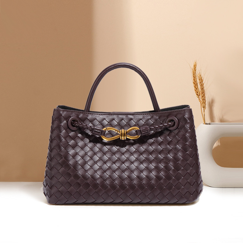 Luxury High-Quality Horizontal Women's Hand-Woven Tote Bag, Commuter Shoulder & Crossbody Small Square Bag - Thumbnail 4