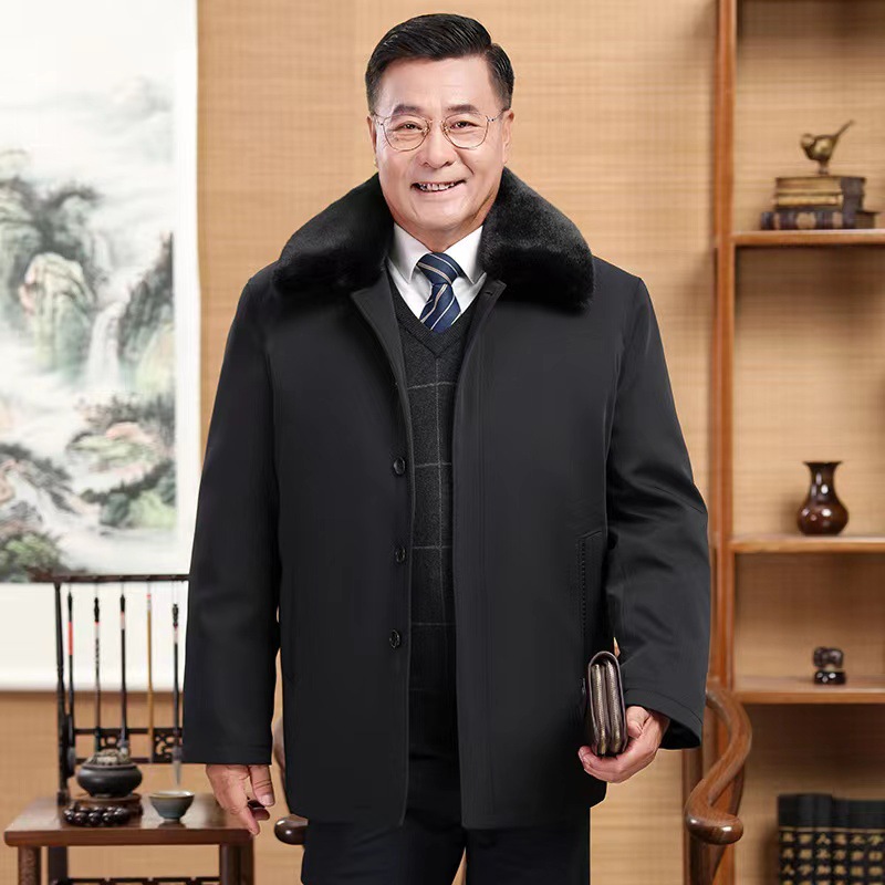 中老年棉服男爸爸装翻领棉衣内胆可脱卸尼克服中老年加厚