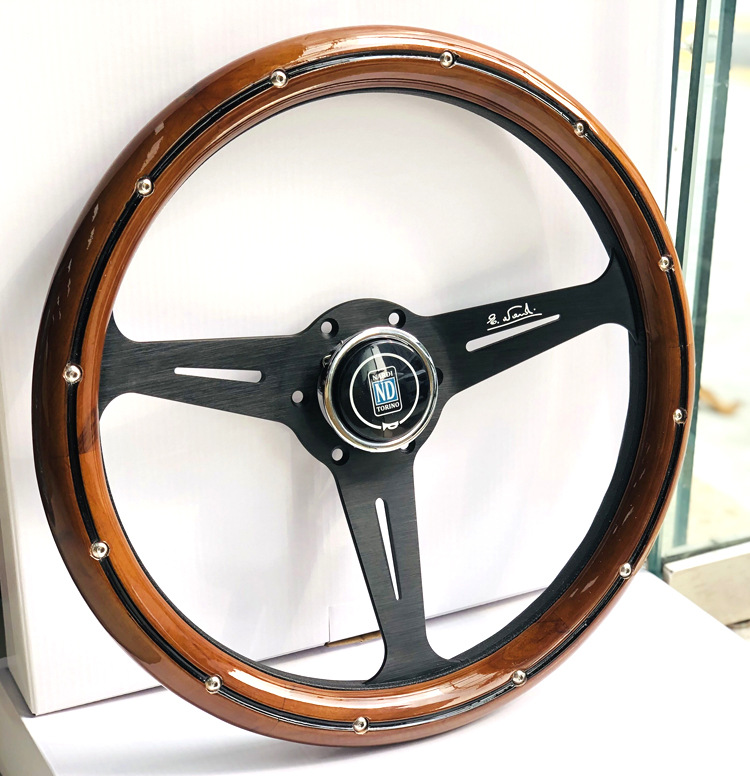 Adecuado para retro caoba volante coche de carreras modificación pusang viaje Suzuki Lada Jetta madera maciza plana 14 pulgadas