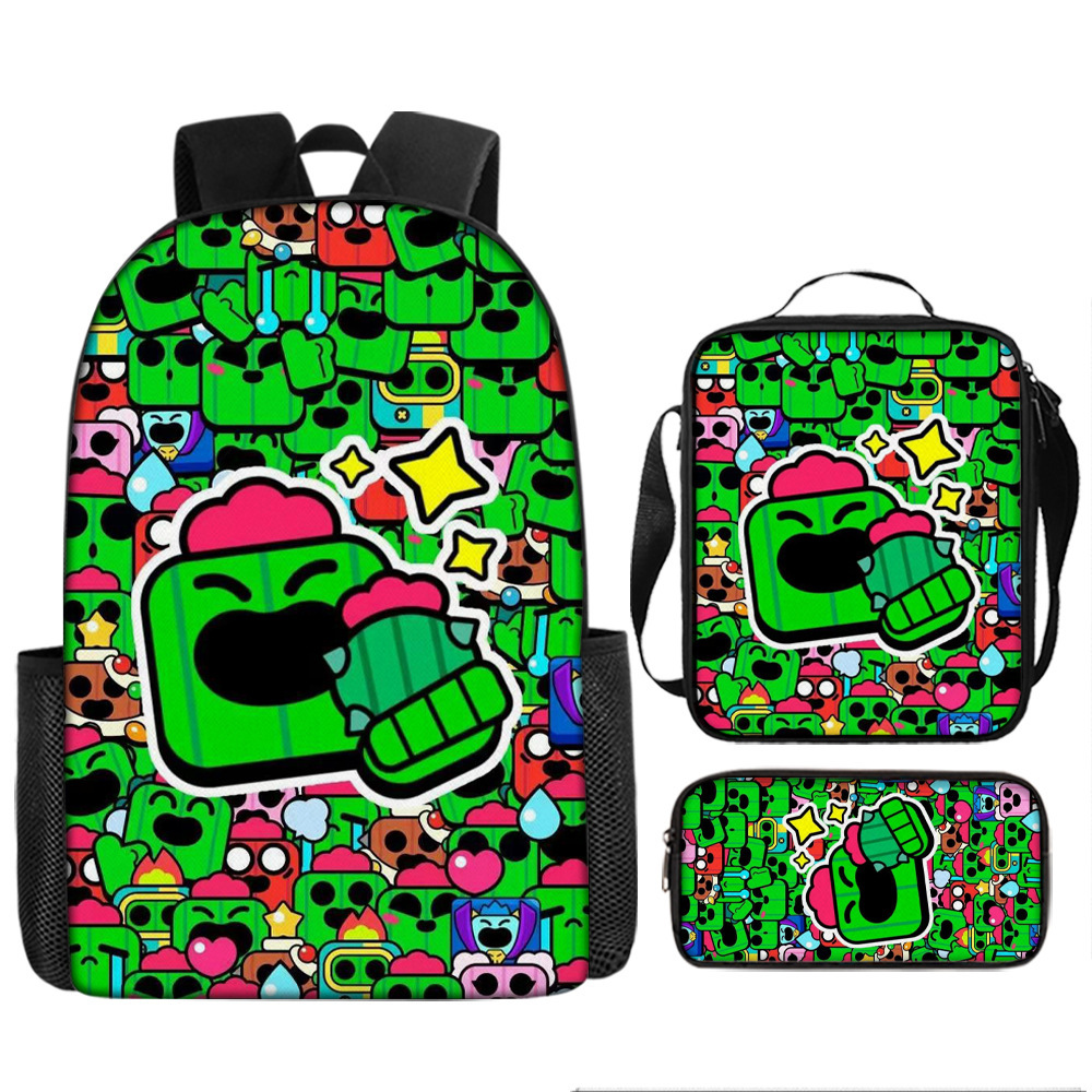 New Brawl Stars Primary School Student Schoolbag Brawl Stars Cartoon Kidsren's Backpack Shoulder Bag Pencil Case Three Pieces