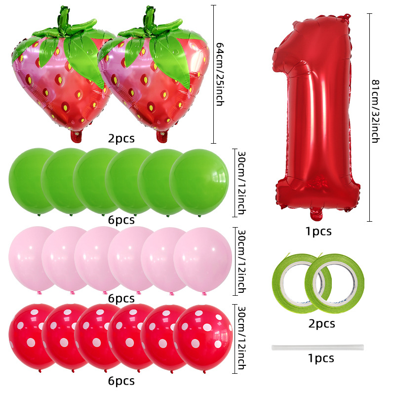 Casual Cute Number Strawberry Aluminum Film Birthday Festival Balloons display picture 2