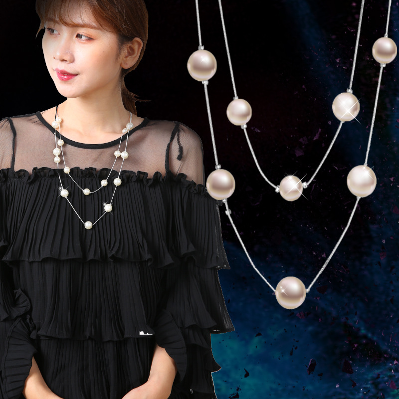Estilo coreano de moda de alta calidad de doble capa collar de perlas versátil largo Otoño e Invierno suéter cadena mujeres elegante joyería al por mayor image 9