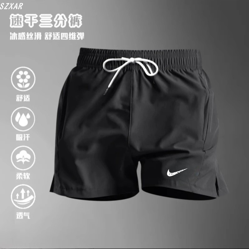 夏季冰丝速干短裤男士休闲健身训练跑步三分裤透气裤子一件代发