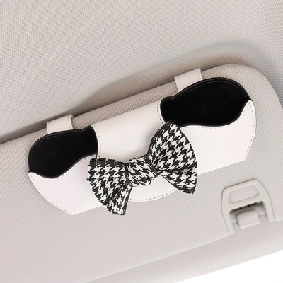 Car Glasses Clip/Bill Clip | storage clip car supplies - houndstooth-bow-white-glasses-case