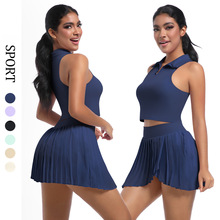 跨境新款裸感瑜伽网球服户外休闲T恤跑步健身服速干透气运动套装