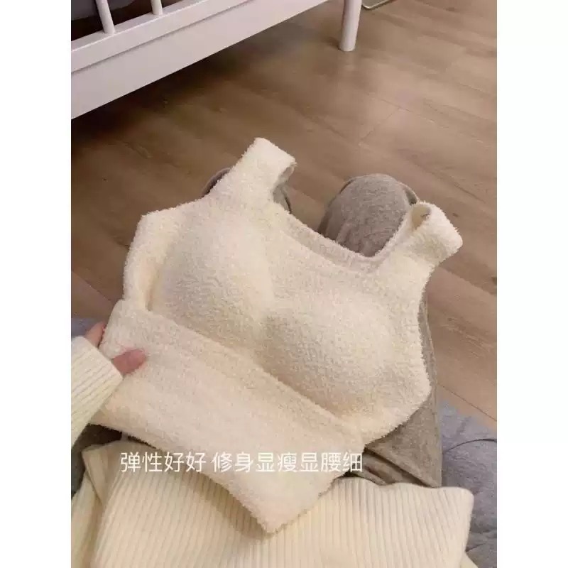 Diseño de corderos, tirantes de peluche, chalecos pequeños, mujeres invierno con terciopelo engrosado, esteras interiores y exteriores con blusas image 4