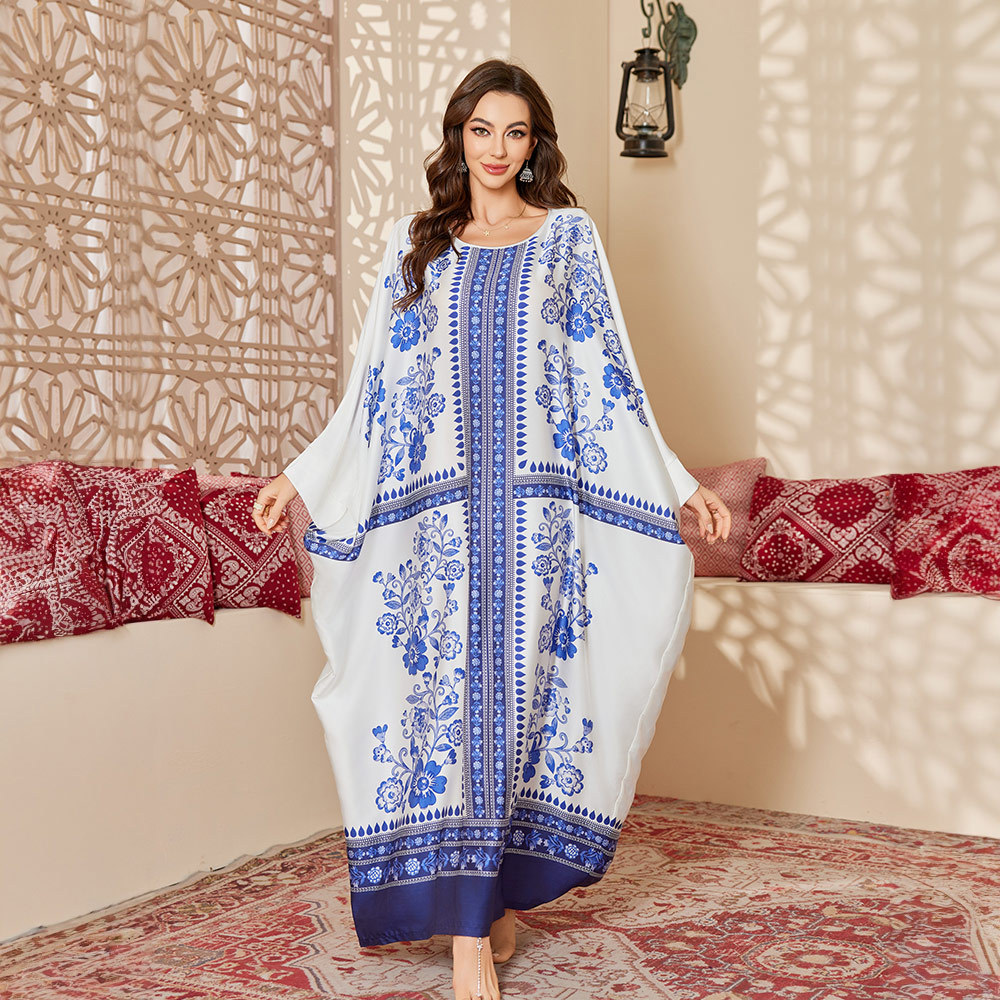 Yaoting transfronterizo nuevo pijama de tamaño grande para mujeres primavera y otoño estilo de Oriente Medio satén gorgeoso imprimido pijama de mujer pijama DP3399