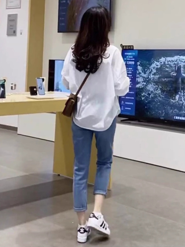 春秋季穿搭一整套2025年新款女装高级感白衬衫显瘦两件套装牛仔裤|undefined