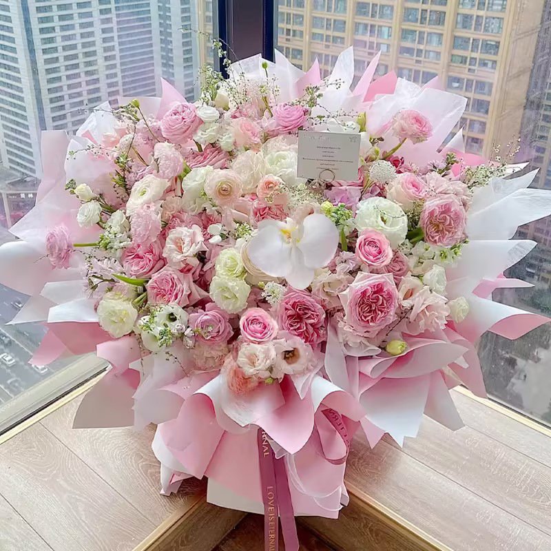 [로맨틱 판타지] 핑크장미 호접란 믹스부케