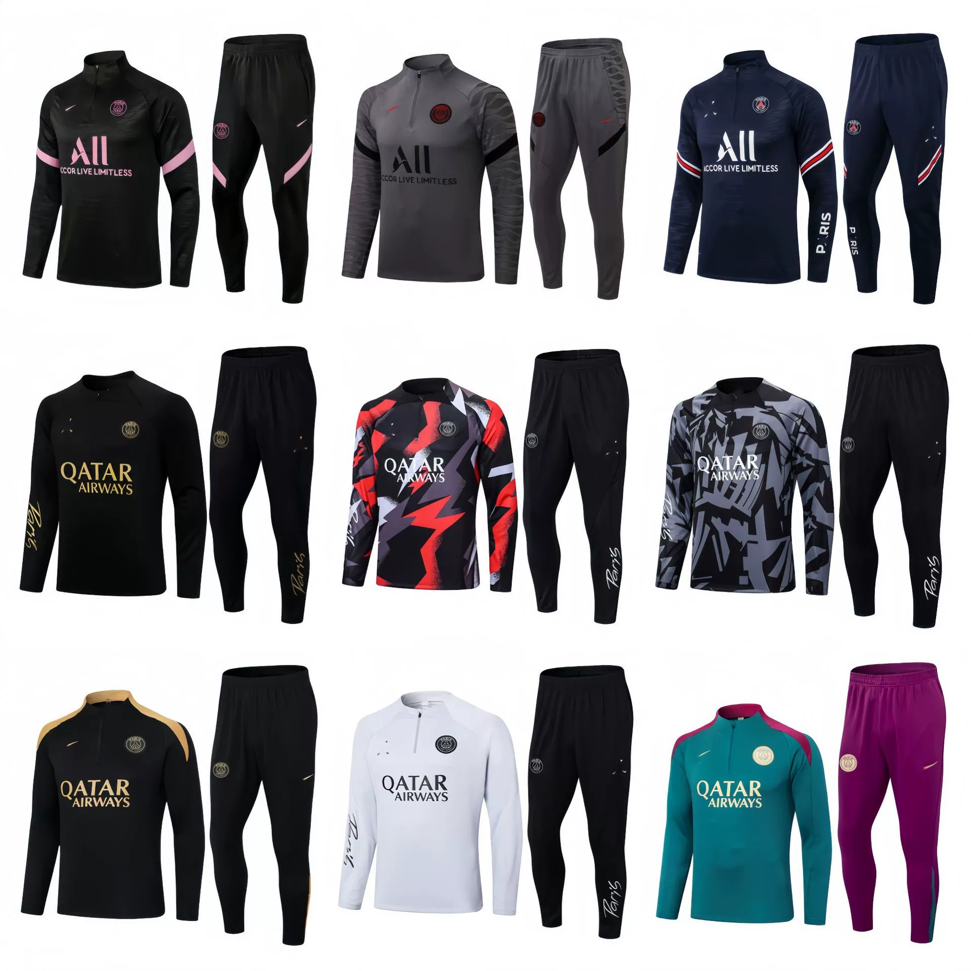 Пари Сен-Жермен Футбол Тренировочный костюм с длинными рукавами Набор для взрослых Половина на молнии Детская спортивная куртка куртка