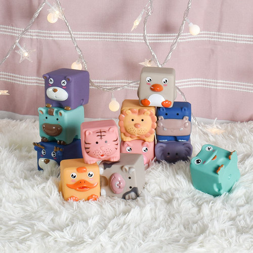 Infant and toddler soft rubber educational toys, plastic animal number building blocks, early childhood education, hands-on, cross-border DIY assembly