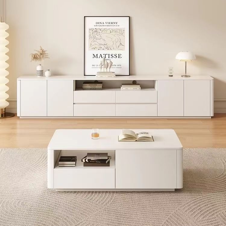 Coffee Table for Living Room, Modern Minimalist Cream Style Tv Cabinet, Floor-Standing Solid Wood Storage Cabinet for Small Apartments Coffee Table for Living Room, Modern Minimalist Cream Style Tv Cabinet, Floor-Standing Solid Wood Storage Cabinet for Small Apartments