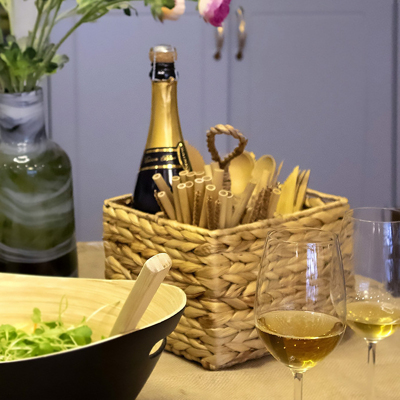 Cesta de almacenamiento dividida de paja de calabaza americana y europea Cesta de cubiertos portátil de comida Cesta de frutas secas Cesta de almacenamiento de pan y bebida