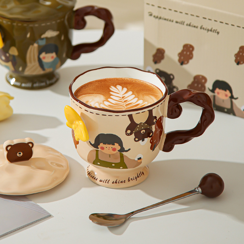 Retro chica taza de pie alto caja de regalo mariposa alta sensación de taza de cerámica con tapa de regalo de cumpleaños de chicas