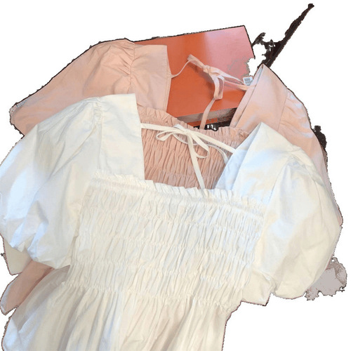 French pleated square collar bubble short-sleeved shirt for women in summer, beautiful Western-style small shirt, waist covering belly, all-match top