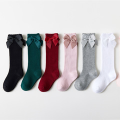 新款嬰兒襪春秋西班牙大蝴蝶結寶寶及膝中筒襪女童公主襪子亞馬遜