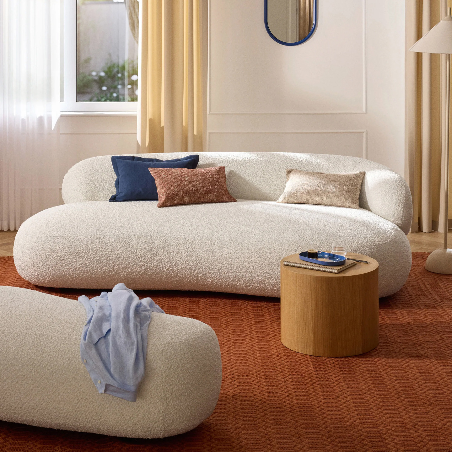 Nordic Simple Lamb Velvet Fabric Curved Chaise Sofa, Vintage Wabi-Sabi Style Creative Sofa, Club Reception Sofa