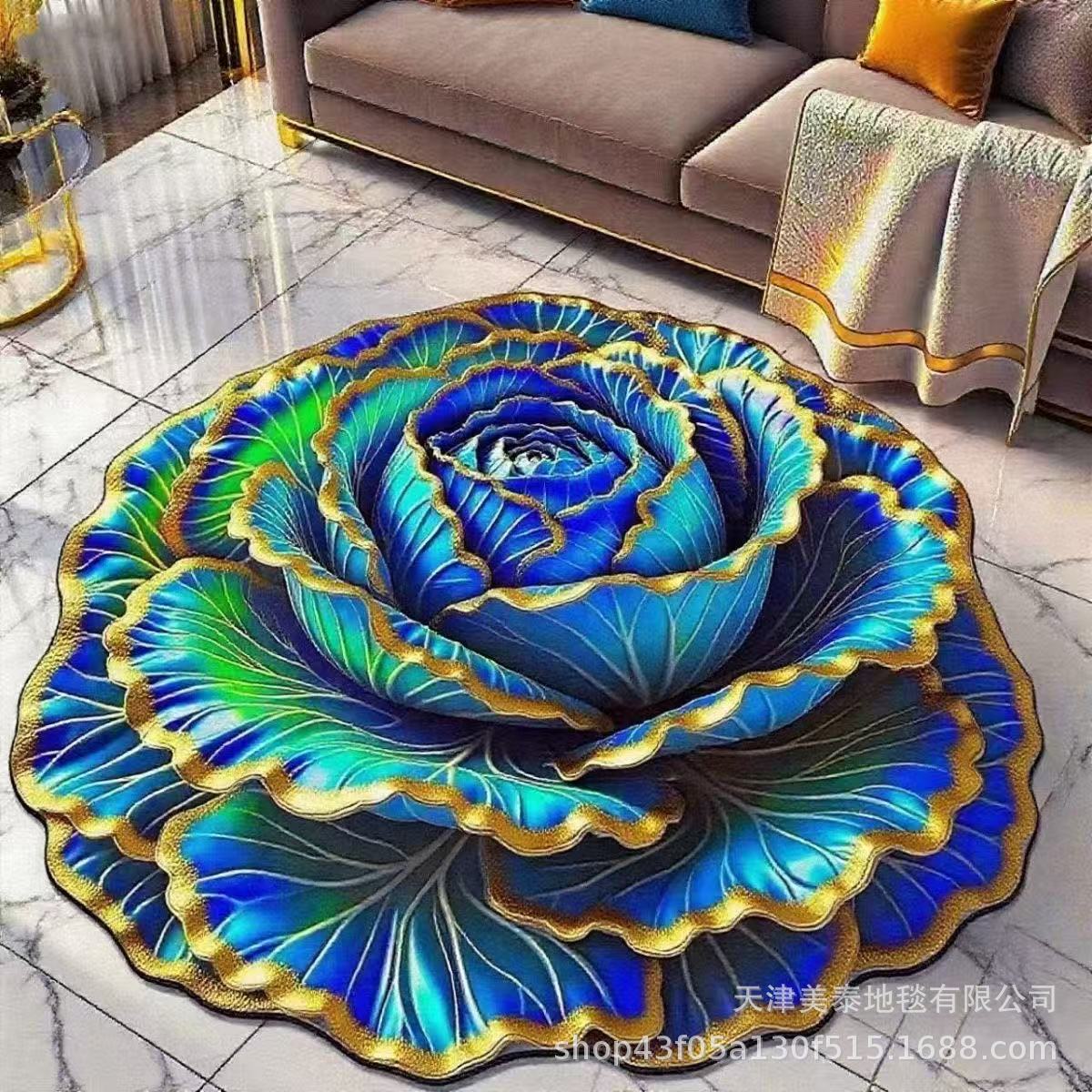 Cross-Border Three-Dimensional Floral Carpet, Crystal Velvet Living Room Carpet, Fully Covered Sofa Coffee Table Blanket, Bedroom Cooling Bedside Blanket