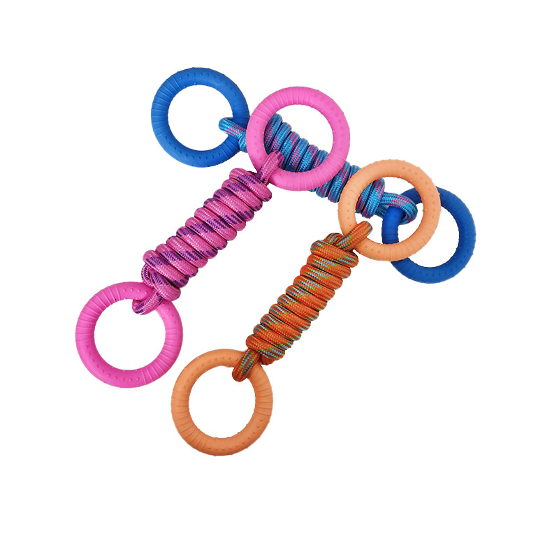 Transfronterizo nuevo perro de juguete cuerda de nylon molar diente limpieza TPR Círculo de entrenamiento resistente a la mordedura de juguetes para mascotas suministros fabricante