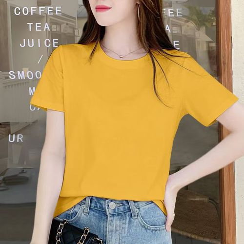 Women's Short Sleeve T-Shirt 2025 Loose Round Neck Half Sleeve T-Shirt Summer Thin Version High-End Pure Color Women's Top
