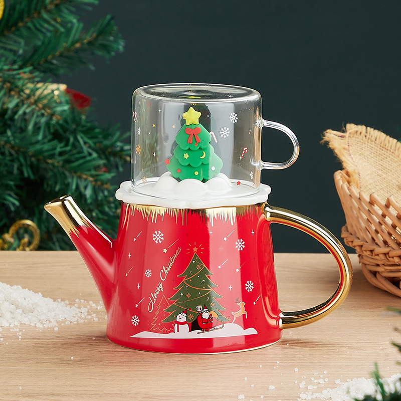 Juego de té traje tridimensional árbol de Navidad Oficina flor juego de té caja de regalo traje Taza de cerámica al por mayor