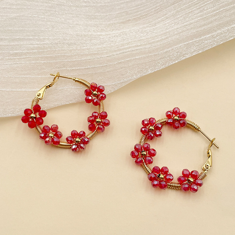 Artificial Crystal Inlay Material Sweet Flower Stainless Steel Plating Artificial Crystal Earrings 1 Pair