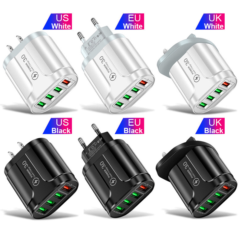 CE/ROHS/FCC Certified 4usb Multi-Port European Standard QC3.0 US Standard British Standard Mobile Phone Charger Fast Charging Head