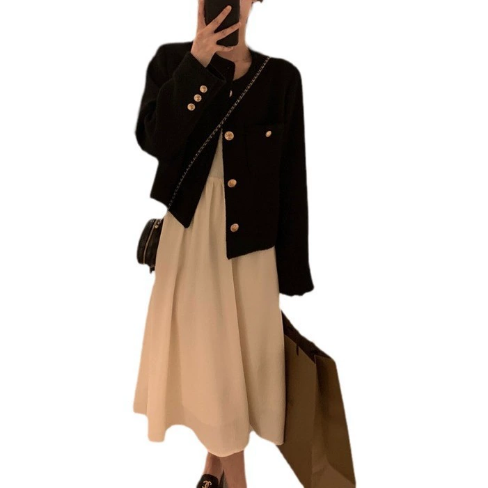 Короткий плетёный жакет для женщин, oversize в корейском стиле Chanel, осенний, золотые пуговицы