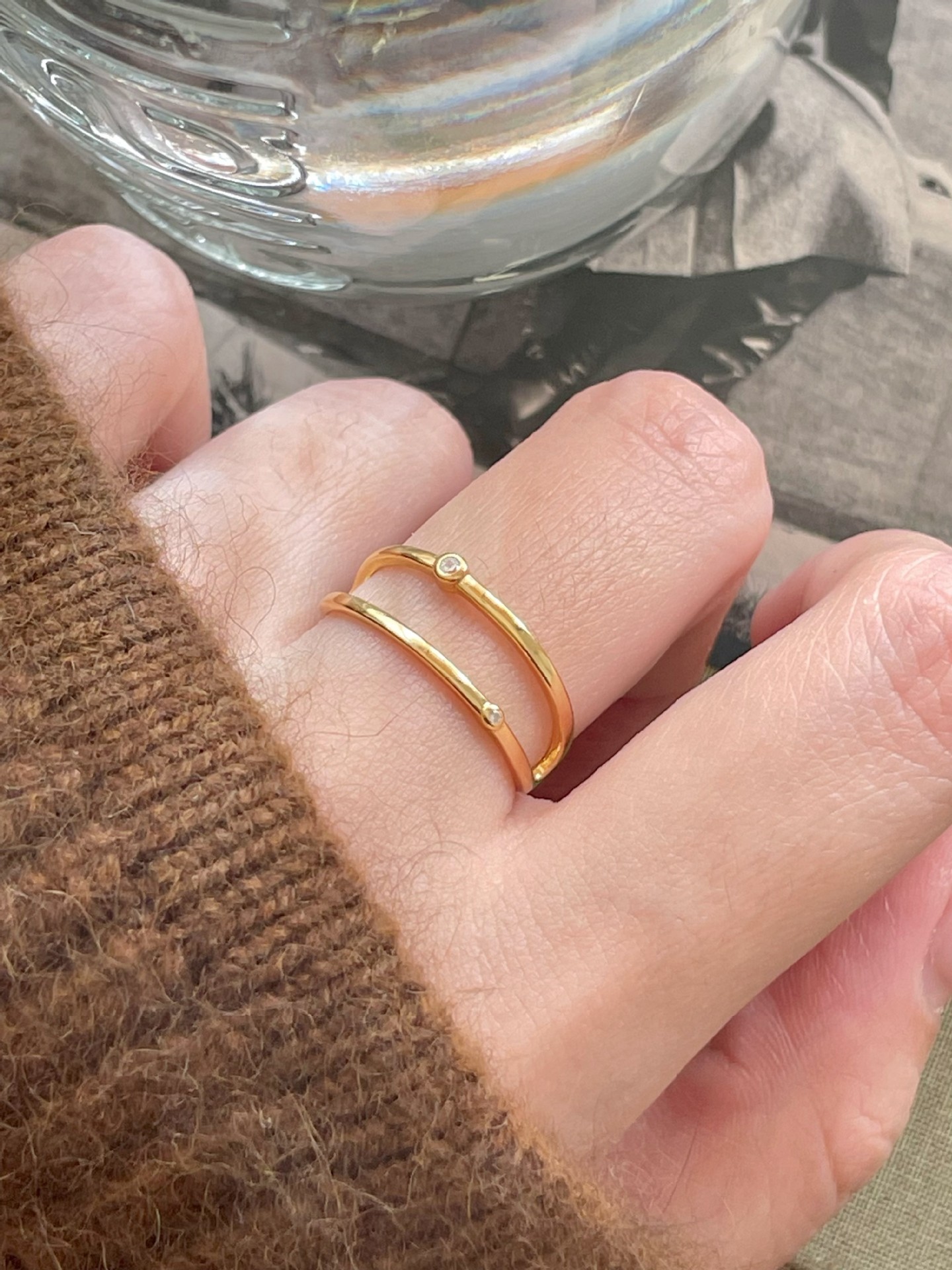 18K Gold Plated 925 Sterling Silver Zircon Geometric Open Rings 925 Sterling Silver Rings display picture 6