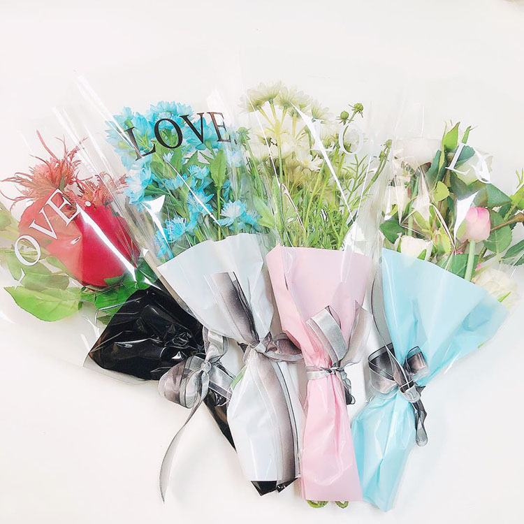 迷你花束袋加厚玻璃纸LOVE花束袋鲜花礼品包装袋透明OPP包装袋批