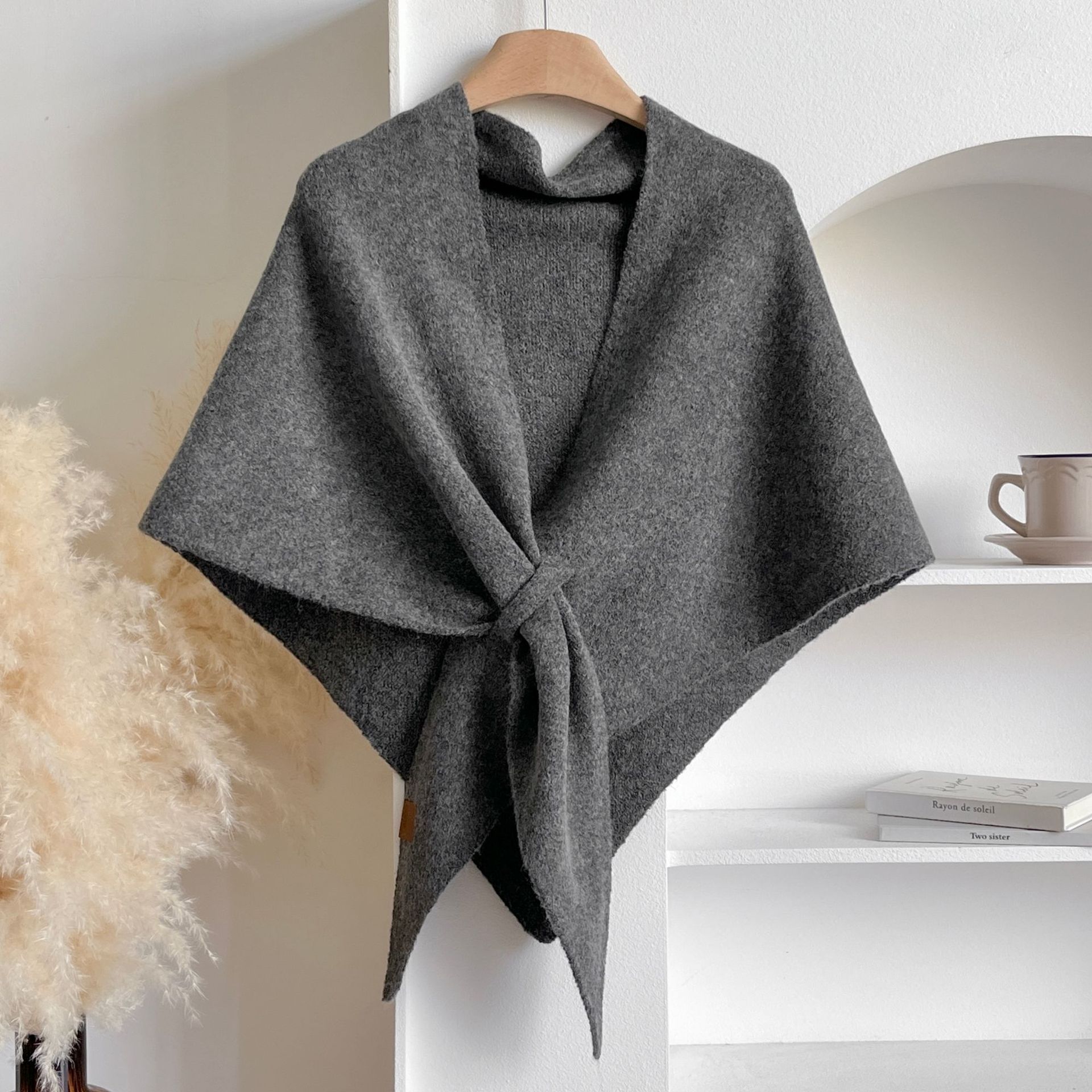 Bufanda Triangular de Lana Estilo Casual 2025 para Mujer, Calentador de Cuello para Otoño e Invierno, Chal Grande de Color Sólido para Habitaciones con Aire Acondicionado.