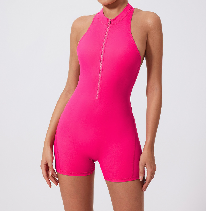 Zheng Zheng transfronterizo de alta intensidad deportes de belleza de la espalda yoga mono con cremallera desnuda sensación apretada ropa de ejercicios mono para mujeres LT01