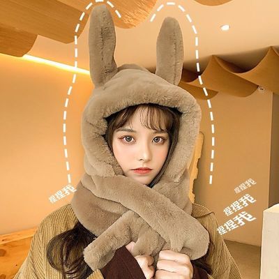 Hat Autumn and winter Rabbit Ears lovely Versatile Little Bear scarf one Ride a bike Plush keep warm winter