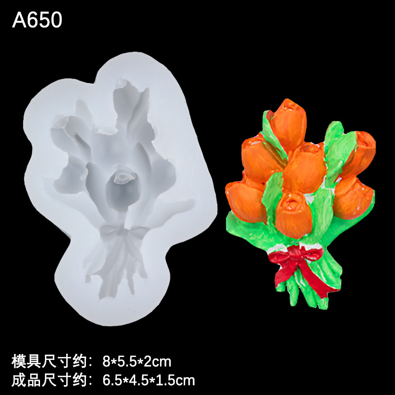 Multi-estilo tulipán ramo silicona DIY molde coche aromaterapia yeso epoxi molde pastel postre Decoración Accesorios